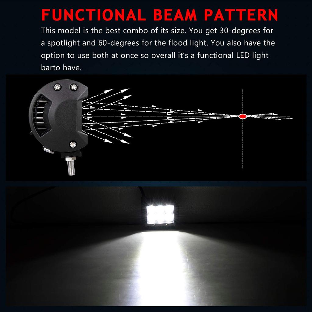 RIGIDON 2 шт. 4-дюймовый 18 Вт рабочий светодиодный прожектор с узким углом обзора LED 6000K водонепроницаемый пылезащитный универсальный для 12 В/24 В