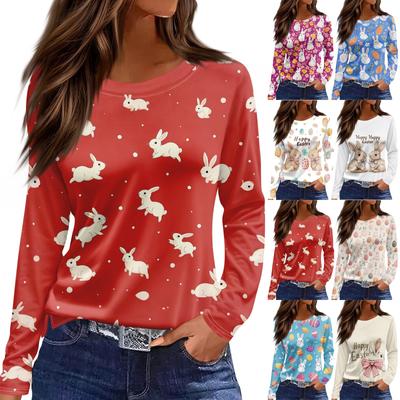 Женская модная повседневная свободная футболка с принтом и круглым вырезом с разрезом и длинным рукавом, женский топ