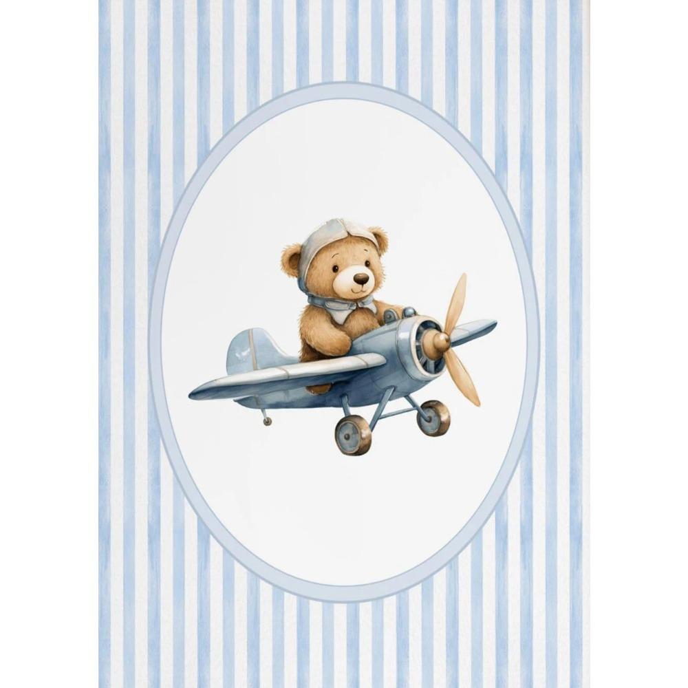 Vintage Hot Air Balloon Baby Sheep Cow Teddy Bear Plane Poster Canvas Painting Print Wall Art Sage Green for Room Nursery Decor