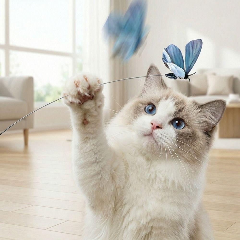 Long Rod Electric Cat Toy Steel Wire with Suction Cup Self-entertaining Toy 360° Swivel Automatic Cat Teaser Interactive Play