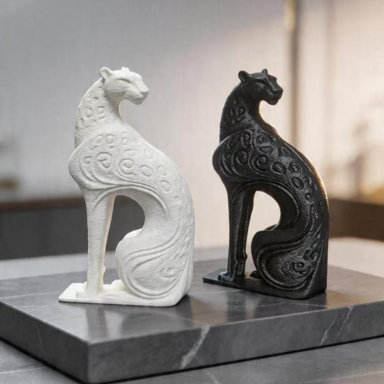 Elegant Office Desk Accessories 3D Printed Hollow Leopard Figurine, Modern Abstract Cheetah Sculpture Contemporary Room Ornament for Shelf, Minimalist