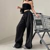 Autumn and Winter Retro Wide Leg Casual Pants Women's Loose Stripe Splicing Street Dance Hip Hop Sweatpants
