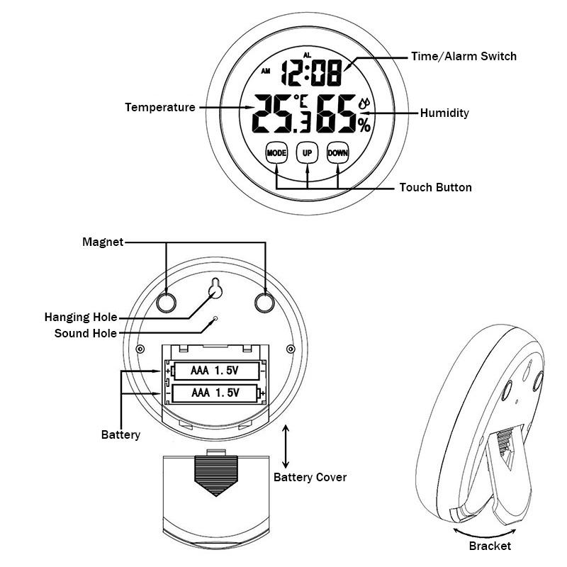 Креативный круглый будильник с сенсорным экраном, цифровые настольные часы с повтором, электронные часы с дисплеем температуры и влажности