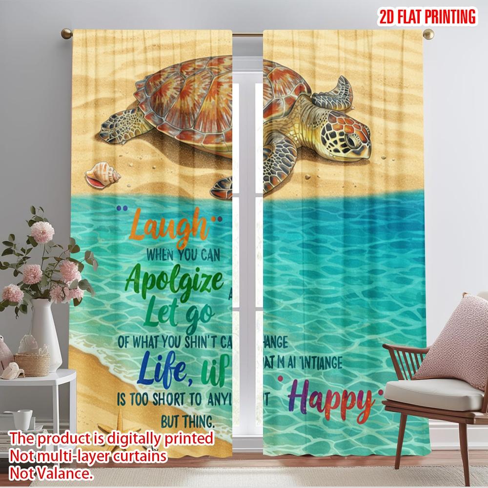 2pcs 2D Flat Printing Drapes Sea Turtle Beach Life Happy 100% Polyester Fabric Without Electricity 0 Use for All Occasions