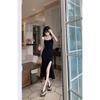 Summer Women's Slim High Waist Midi Dress Side-slit Korean Style Elegant Backless Y2K Dresses