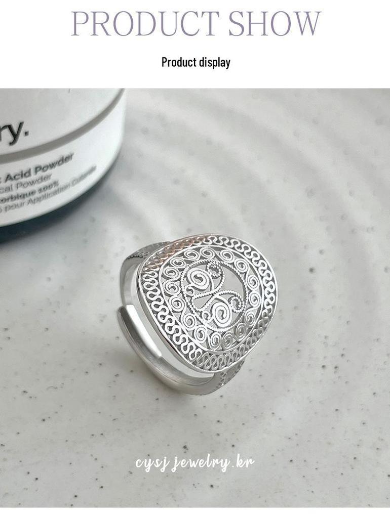 Cuiyan Shijie S925 Silver Korean Hollow Pattern Ring for Women, New Chinese Style Fashion Ring