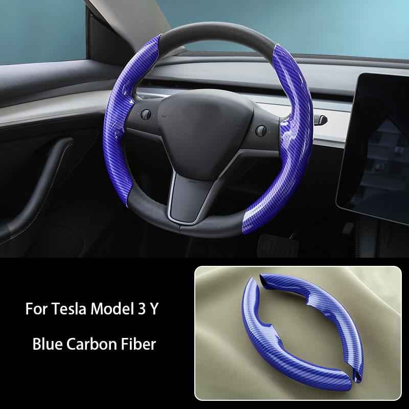 For Tesla Model 3 Model Y 2017-2023 Suede Steering Wheel Cover Carbon Fiber Nonslip Ferrule Interior Decoration