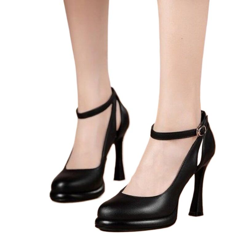 Женская обувь 2024 года, брендовые женские туфли с пряжкой и ремешком на высоком каблуке, модные туфли больших размеров для вечеринок, однотонные туфли-лодочки для женщин, новые туфли на каблуках с круглым носком для женщин