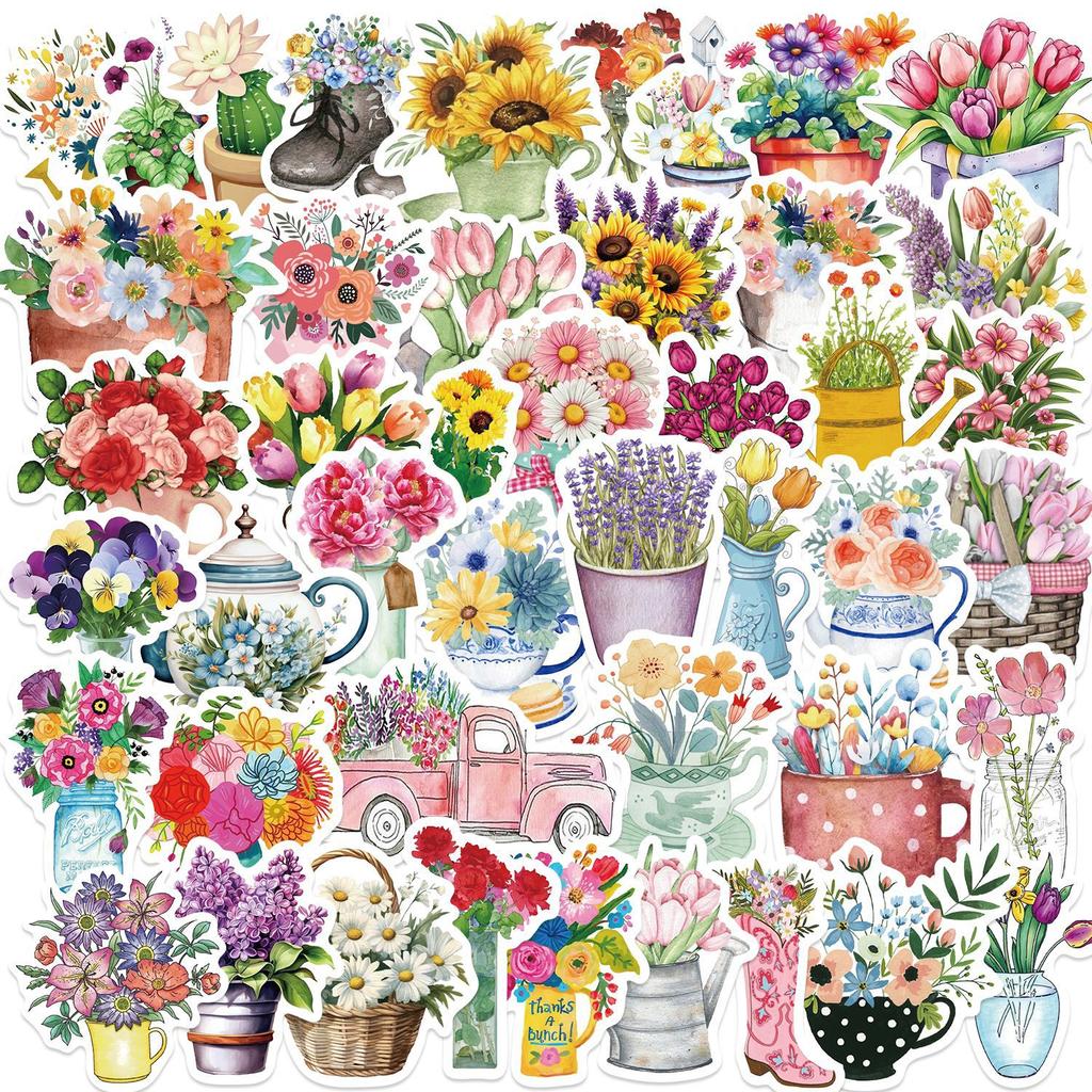 50 INS Flowers Graffiti Stickers Decorate Guitar Laptop Suitcase DIY Waterproof Stickers