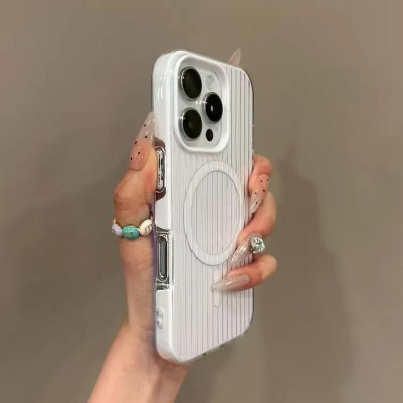 Кэнди Цвет Полосатые Магнитные Жесткие Защитные Чехлы для IPhone 16 15 14 13 Pro Max Ударопрочный Чехол для Телефона с Беспроводной Зарядкой