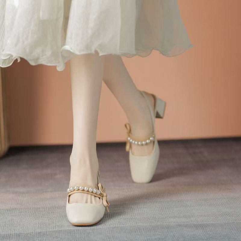 Korean version of fairy style fashion medium thick heel Mary Jane shoes women's summer new fashion outer wear bag head sandals 2025 women