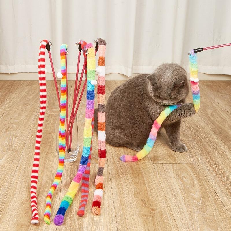 1PC Funny Cat Toy Caterpillar Cat Teaser Wand Interactive Toys Feather Colorful Rod Teaser Wand Pet Supplies