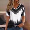 Fashion Women's T-shirt Striped Printing Gradient V-neck Short-sleeved Streetwear Summer Clothing Women's T-shirt