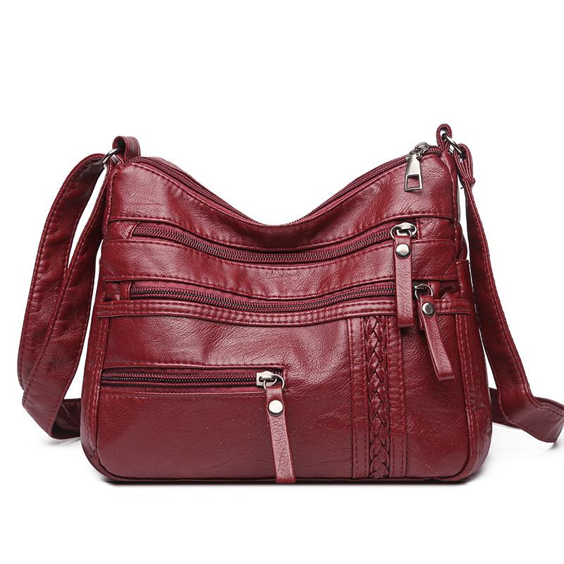 Single-shoulder Bag Soft Leather Multi-functional Zipper Bag Single-shoulder Crossbody Bag Casual and Simple Bag
