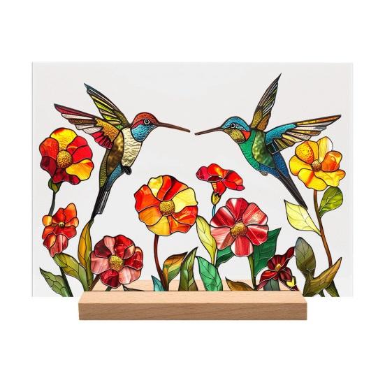 Acrylic Flower Table Sign with Wooden Stand Heavy Duty Floral Plants Home Office Centerpiece Desktop