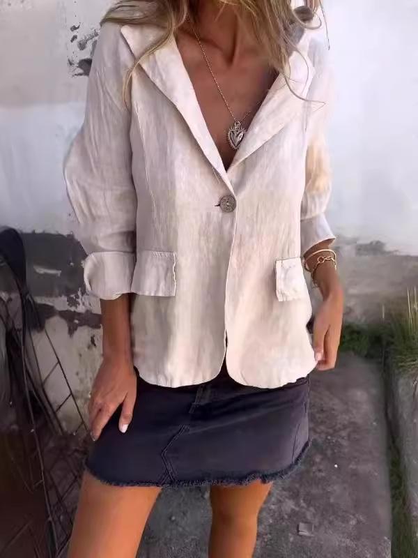 2024 Ранняя осень Женский большой размер Свободный пиджак из хлопка и льна с лацканами с вырезом и пуговицами