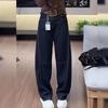 Женские джинсы широкие брюки в стиле ретро, европейский стиль - большой размер, тип фигуры "груша", стройнящие, универсальные для осени и зимы