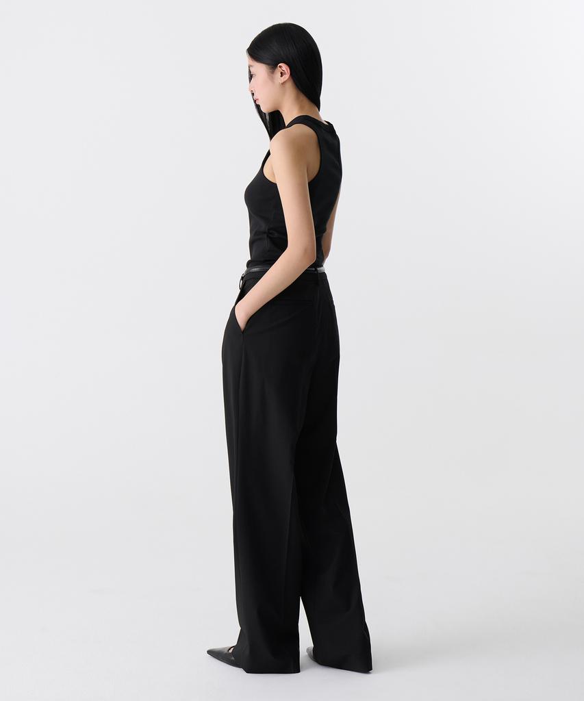 MUSINSA STANDARD WOMAN [Cooltandard] Women'S Low Waist Deep Tuck Wide Hidden Banding Slacks [Black]