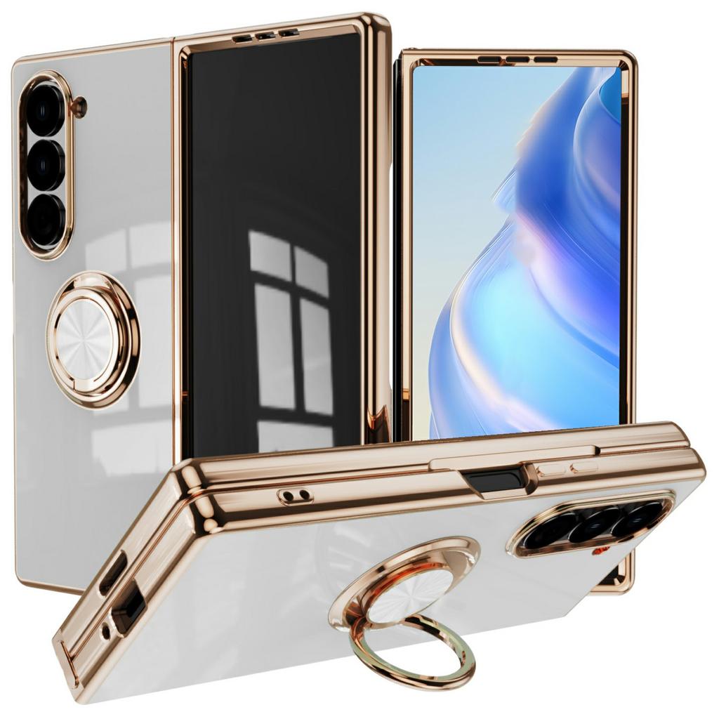 For Samsung Galaxy Z Fold6 5G Case Precise Cutouts 6D Electroplating TPU Phone Cover with Ring Holder