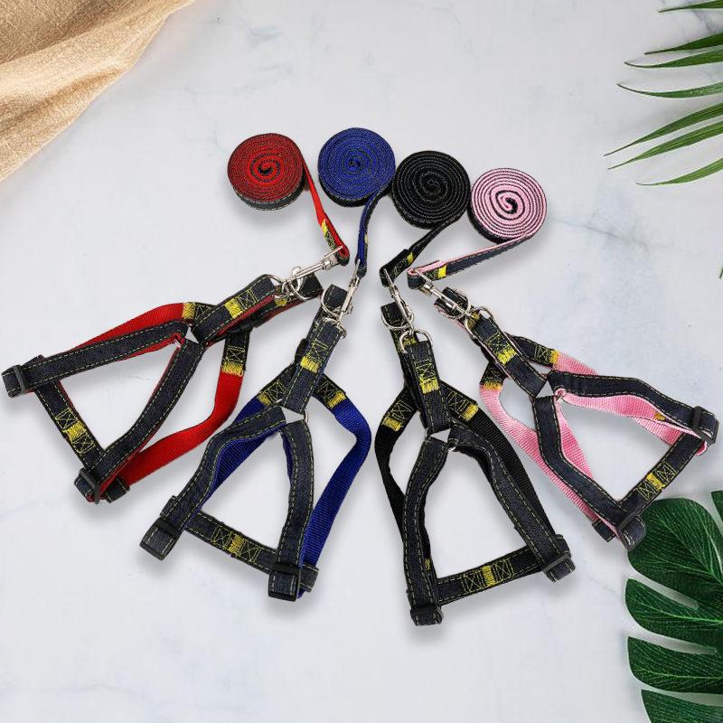 Джинсовый комплект поводка и шлейки для собак с цепочкой-тедди для собак малых и средних пород