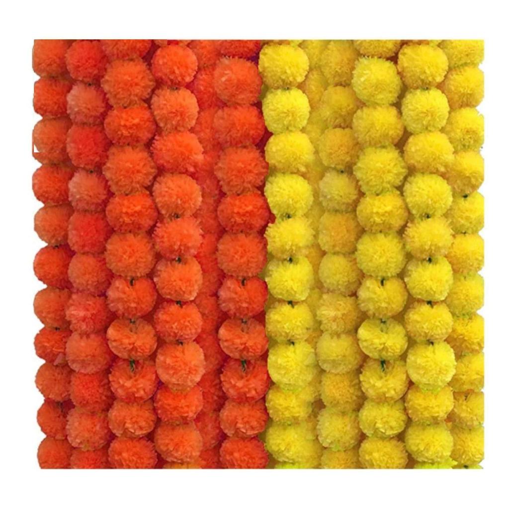 10 Pcs Indian Handmade Artificial Marigold Garland Flowers for Decoration Long for Door Decoration Toran Genda Phool for Wedding