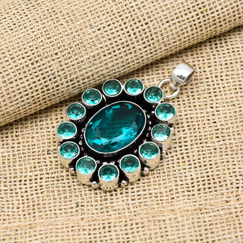 Indicolite Tourmaline Gemstone Jewelry Handmade 925 Sterling Silver Pendant For Wedding Gift