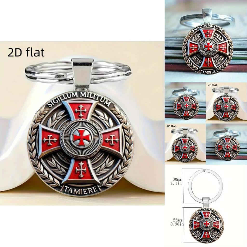 Red Cross Knight Vintage Round Alloy Key Holder For Party And Holiday Gifts