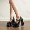 Fashion Super High Heel Mary Jane Shoes Women's Retro Round Toe Shallow Mouth Bow Platform One Strap Block Heel Solid Pumps Single Shoes