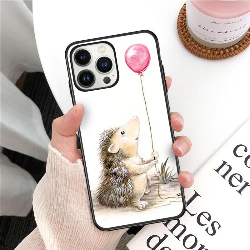 Голова животного с цветами ёж лиса чехол для телефона для iphone 14pro 11pro 12 13promax 5 6s xs 7 8plus SE xr 12mini Coque Cases