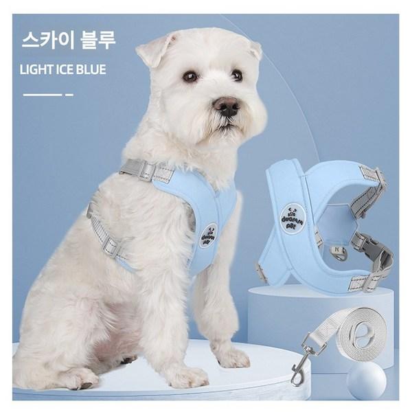 2L X-type шлейка для собаки с воздушной сеткой типа Macaron + поводок, небесно-голубой