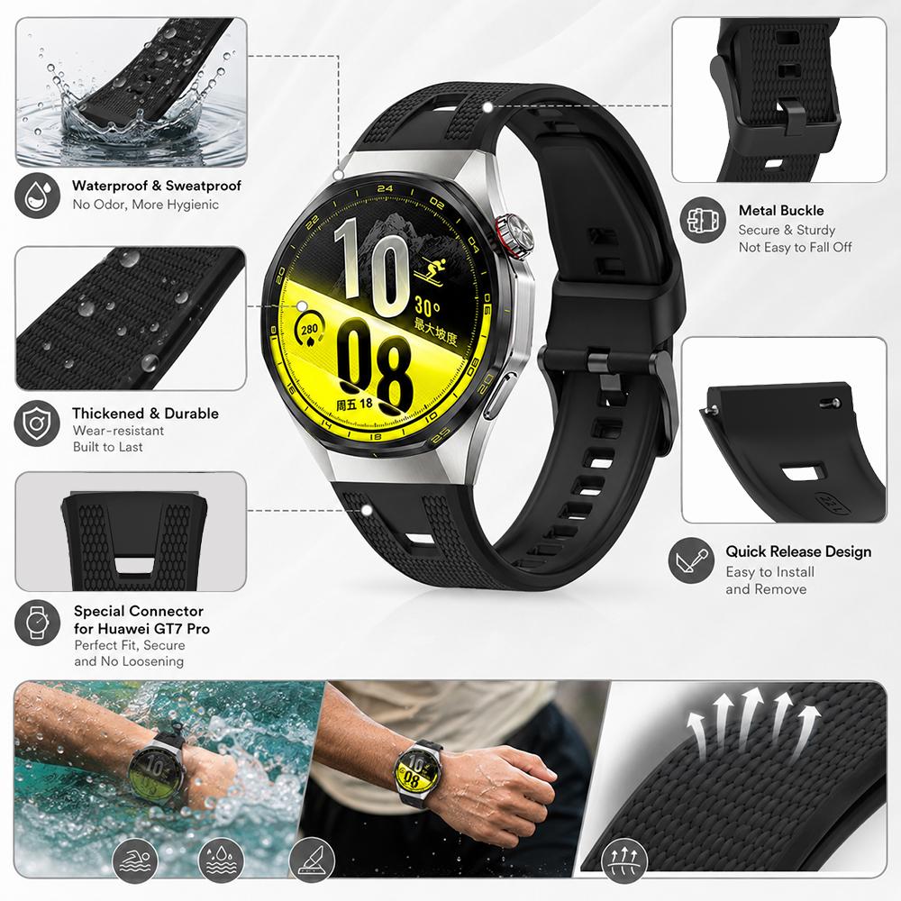Прочный спортивный ремешок для Huawei Watch GT 7 Pro GT 6 Pro Водонепроницаемый силиконовый ремешок Регулируемый браслет Запасная часть