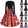 Women's Vintage Classic Dress Long Sleeve Valentine's Day Print Crew-neck Swing Dress