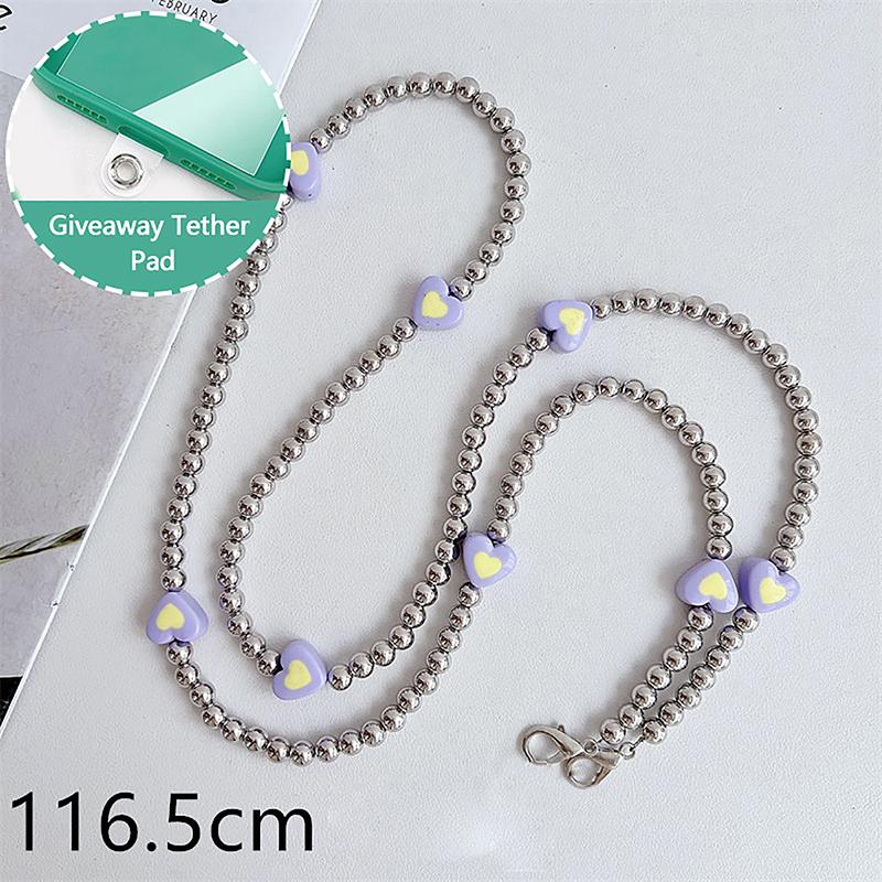 Универсальный ремешок для телефона через плечо с бусинами, длинные шейные ремешки, чехол для телефона с защитой от потери и нашивкой для iPhone, Samsung, Xiaomi