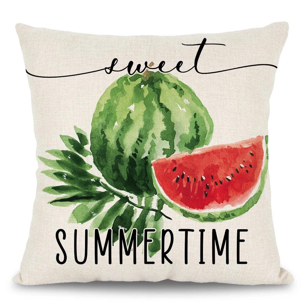 Home Decor Summer Vibes And Watermelon Sweetness Pattern Cushion Cover Suitable For Sofa Bedroom Car Pillow Cover