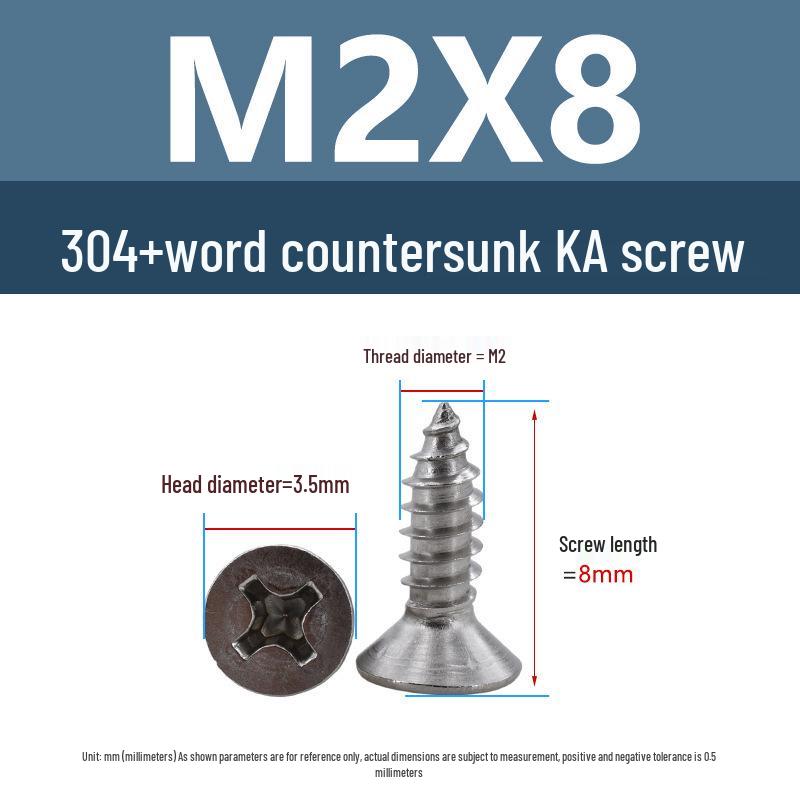 Yigu 304 Stainless Steel Phillips Flat Head Self-Tapping Screws M1-M2.5