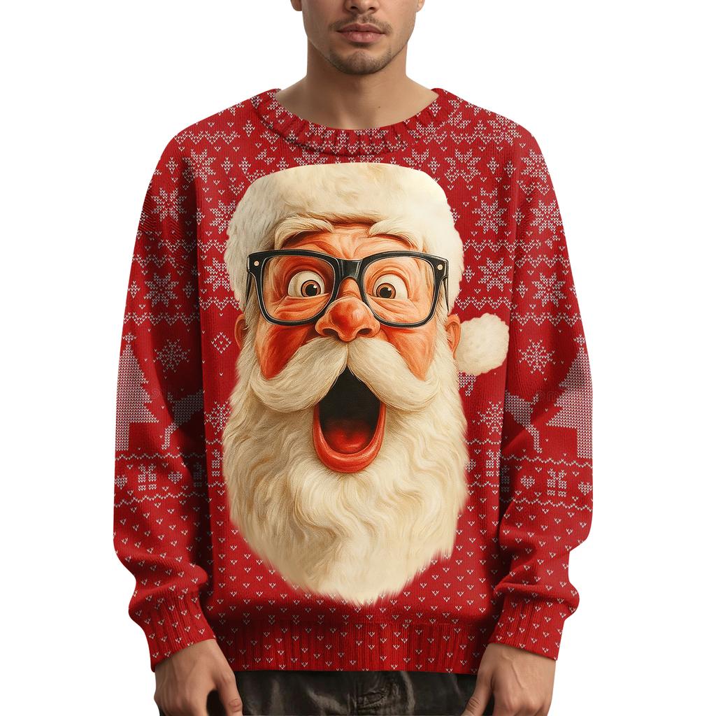 Мужской рождественский свитер с принтованным воротником