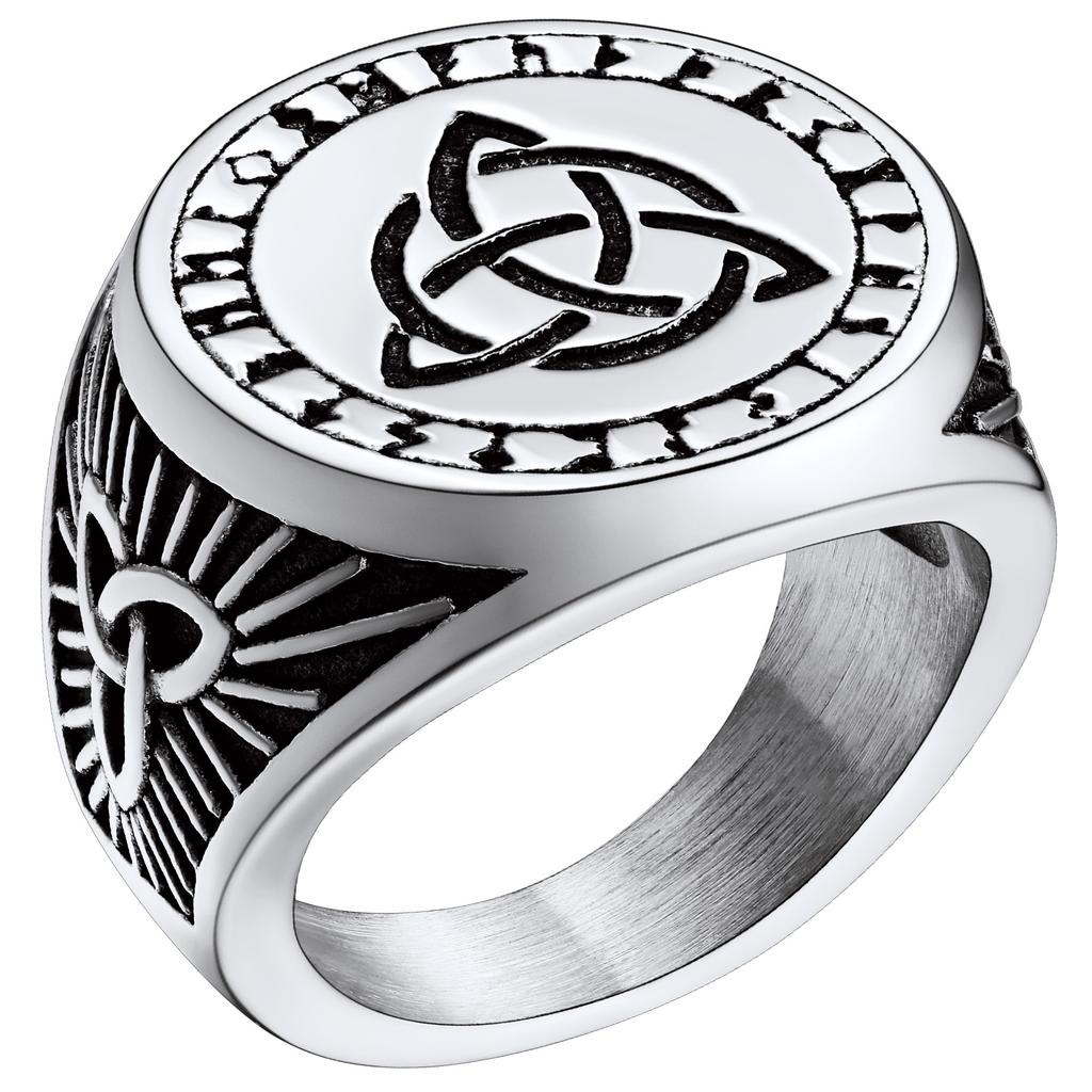 Большие перстни-печатки для мужчины Норвежские викинги Руны Валькнут Голова волка Трикетра Оникс Агат Размер 7-14 Ювелирное изделие Подарок для него
