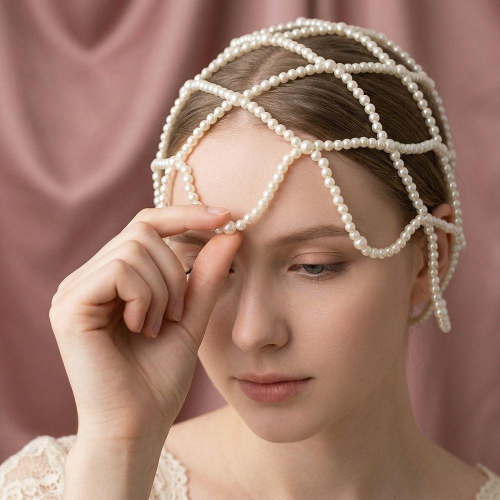 Hand-Made Pearl Hat Chain Fashionable Bridal Head Ornament Stylish Pearl Headpiece Bridal Party