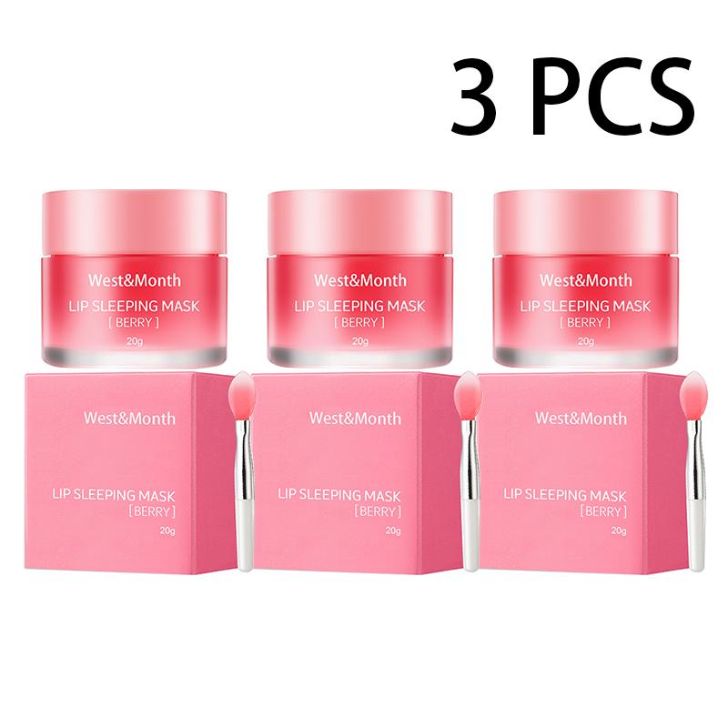 Маска для сна - Глубоко увлажняющий бальзам для губ для сухих, потрескавшихся губ, отбеливающий, придающий объем, нежное увлажнение, отшелушивающий (Ягода)