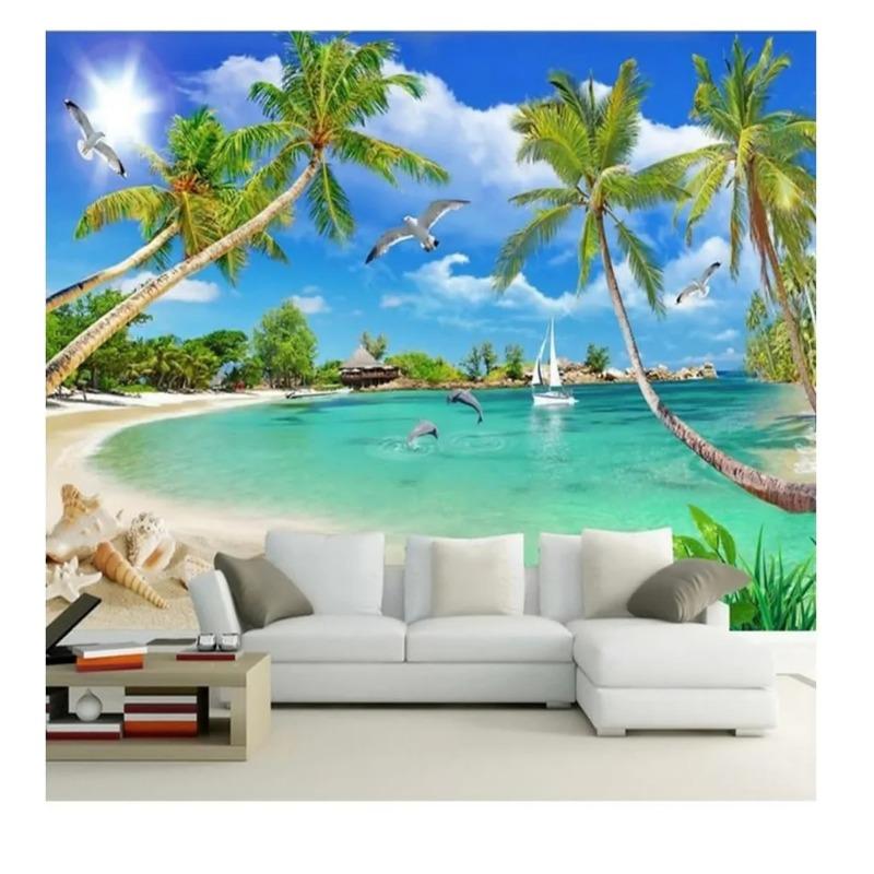 Scenery Seaview Beach Mural Coconut Tree 3d Wallpaper Living Room Bedroom Tv Wall Wallpaper