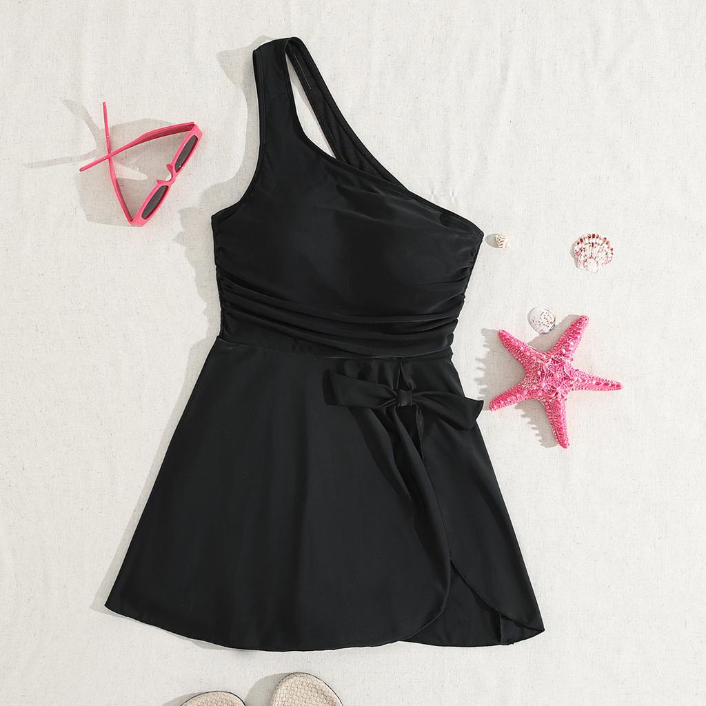 Женские купальники Черный одно плечо Юбка с разрезом Цельный бикини Костюм Пляжная одежда Купальные костюмы