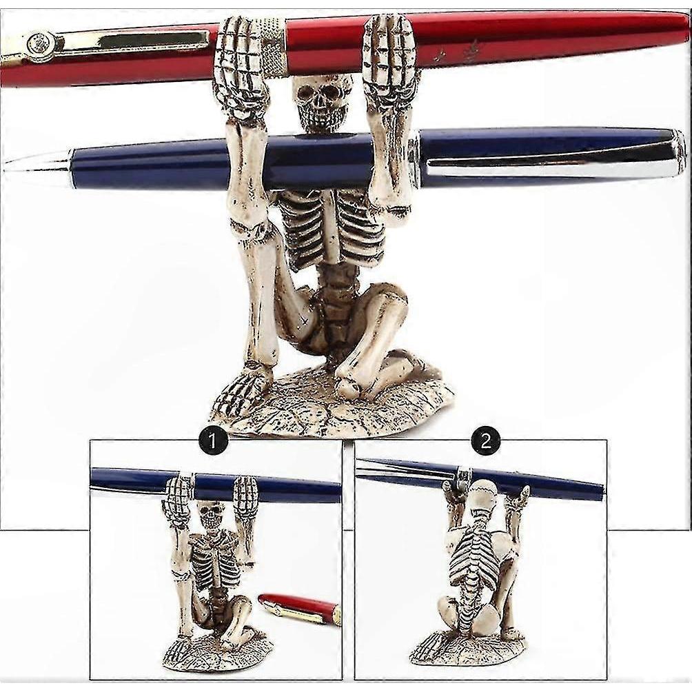 Creative Resin Pen Organizer with Skull Design for Desktop Storage and Display of Pens, Pencils, and Makeup Brushes