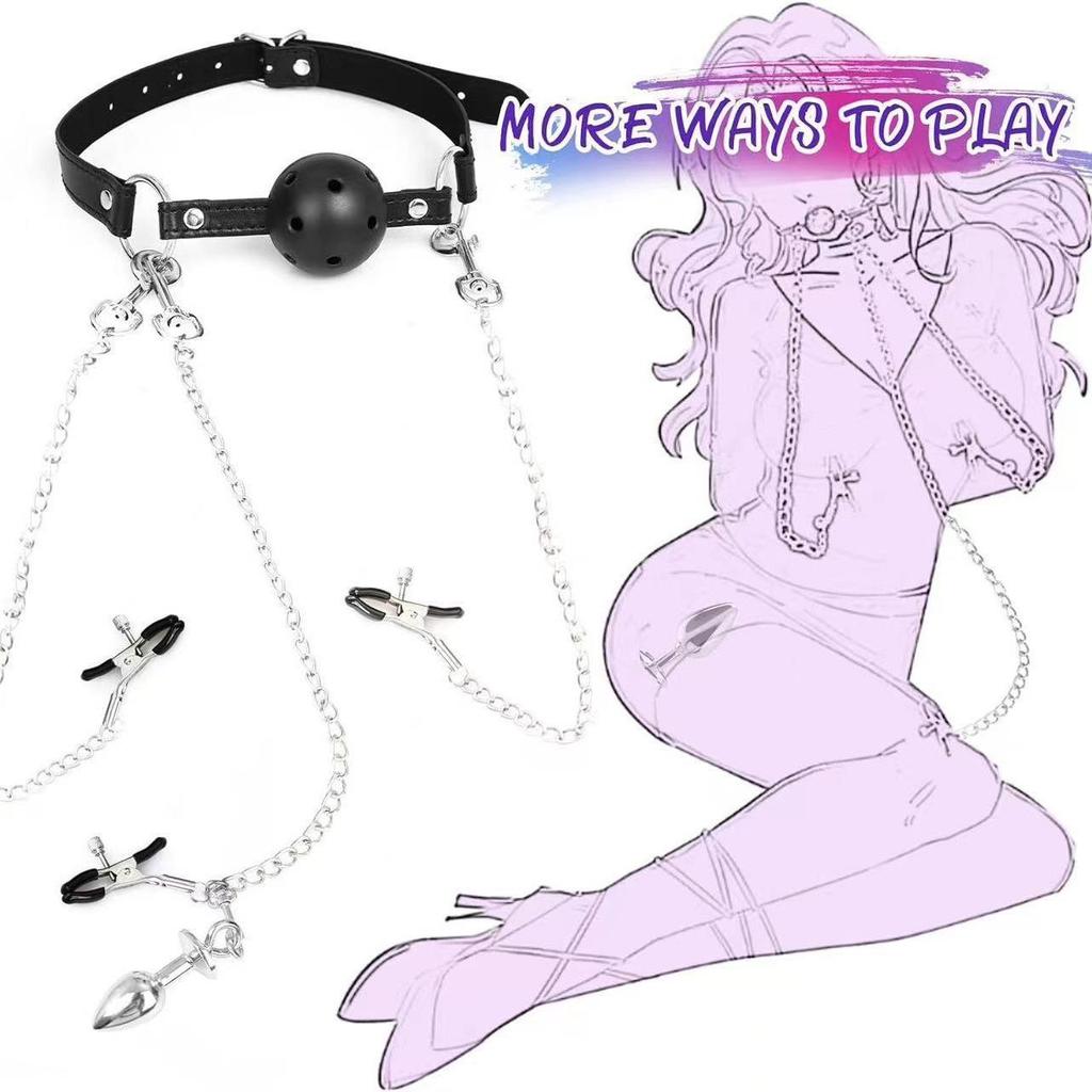 Трансграничный набор для взрослого БДСМ: Кляп для рта, Зажимы для сосков и клитора, Анальные и Ягодичные пробки