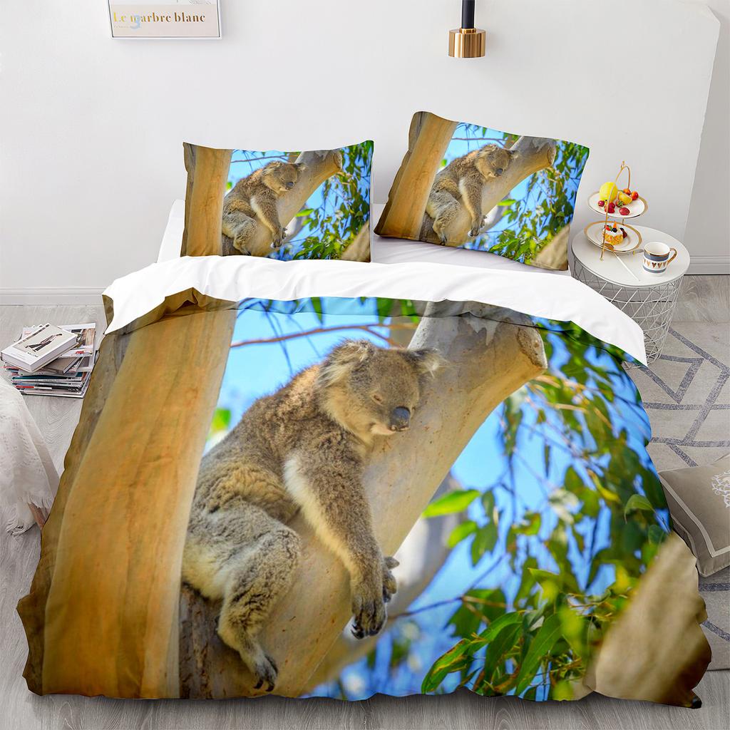 Comfortable Cartoon Koala Pattern Duvet Cover Set With Duvet Cover And Pillowcases King Queen Twin Sizes For Boys Girls And Kids