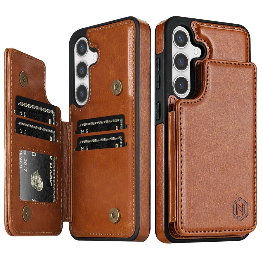 Кошелек однотонный кожаный чехол с магнитной двойной пряжкой и RFID-картой для Samsung Galaxy S24 Ultra S23 FE S22 Plus S21 S20