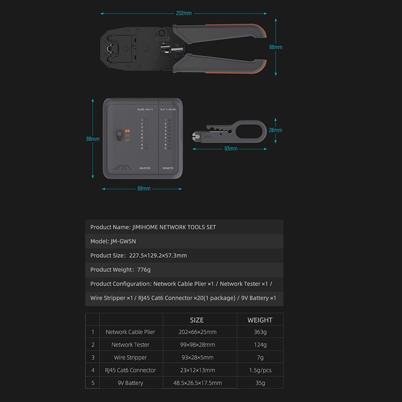 Xiaomi JIMIHOME GTW5N Набор сетевых инструментов Инструмент для зачистки проводов Сетевой тестер Плоскогубцы для зачистки кабеля Обжимные клещи RJ45 Разъем сетевого кабеля
