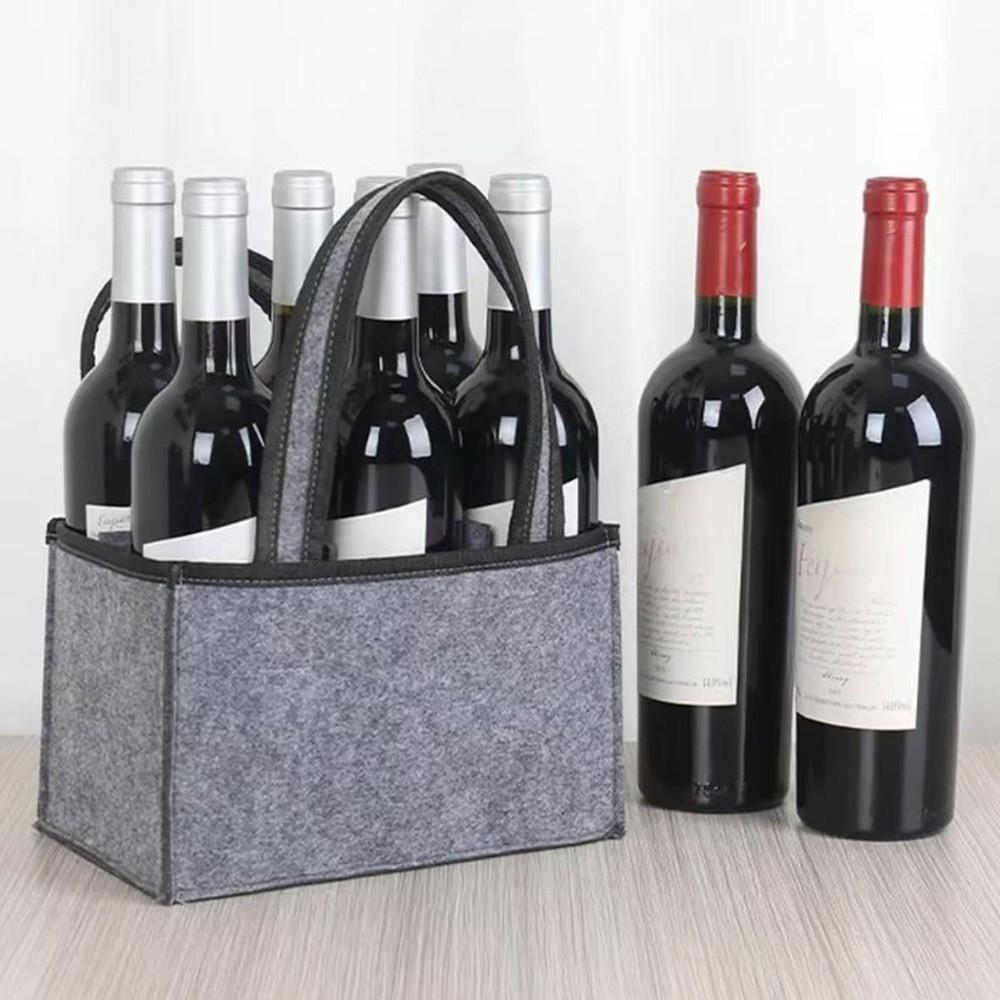 6 Compartments Wine Bottle Carrier with Handle Wine Tote Bag Lightweight Felt Bottle Holder Travel
