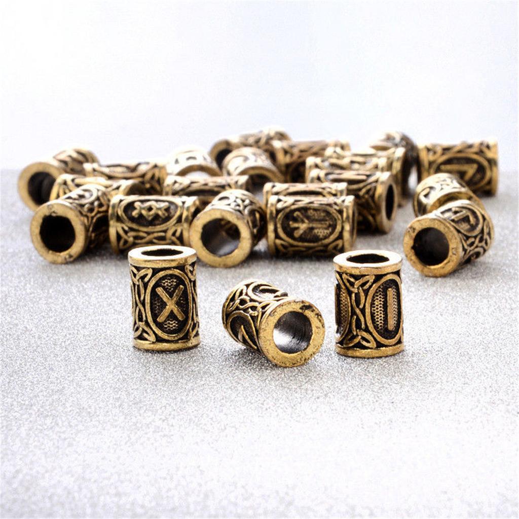 24pcs Norse Viking Rune Beads Charms Jewelry Making DIY Hair Beard Bracelet Necklace Accessories