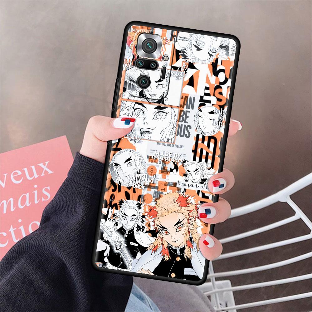 Роскошный черный чехол для телефона Xiaomi Redmi Note 11 10 9 8 7 Pro 9S 9A 9C 10s 8T K40 10C 10S Funda Cover Kimetsu Yaiba Demon Slayer