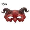 Horned Demon Mask Halloween Ram Horn Mask, Horror Devil Half Face Gothic Lightweight Masquerade for Cosplay Costume Party Foam